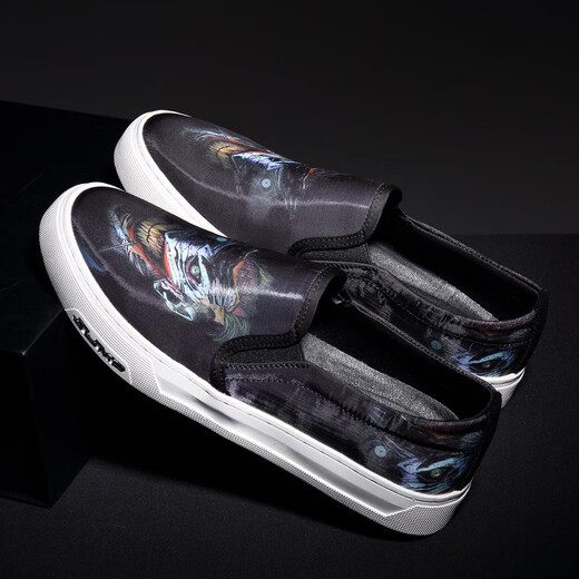 
QLTQZQ one-foot lazy shoes men's summer Korean version canvas shoes printed fashionable men's casual bean bean loafer shoes men's trend H11967 style 38