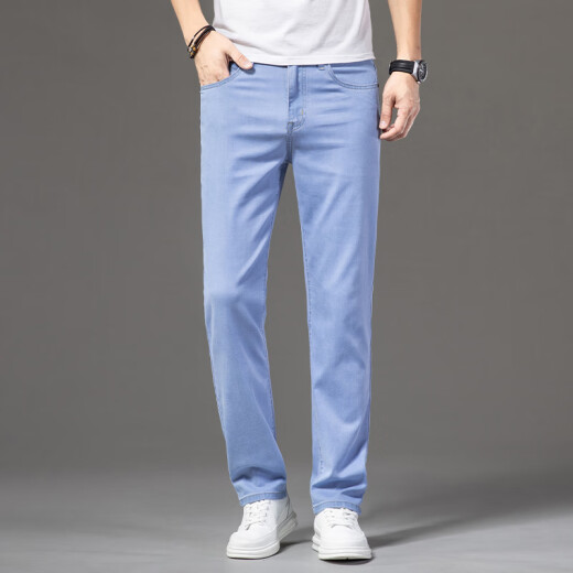 Jeep Spirit Jeep Summer Tennis Jeans pour hommes Men's Men's Fin Loust ​​Casual Men's Pantal's Nouveau pantalon haut de gamme élastique FXNZ-9767 Bleu moyen [Tennis respirant] 40 Circle de taille de trois pieds