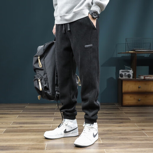 Temperature-locking and lint-free, wear-resistant and dirt-resistant, loose-fitting hooded sweatpants, labor insurance pants, casual pants, sweatpants overalls, dark gray (plus velvet) 2XL recommended 125-140Jin Jin equals 0.5 kg