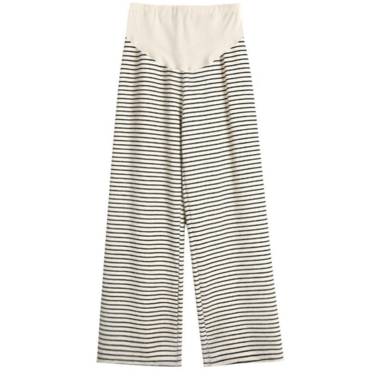 Bangboshi maternity belly support pants Korean style slimming maternity wide leg pants drawstring casual striped maternity pants off-white stripes L 100-120Jin Jin equals 0.5 kg
