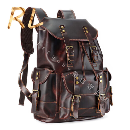 Goldwini RL Light Luxury Brand 2025 Nouveau sac à dos masculin en cuir décontracté sac grande capacité de voyage sac à dos rouge brun rouge