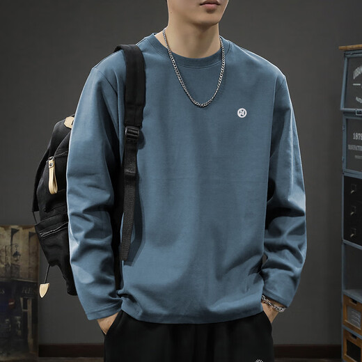 
Ziweiqi round neck loose heavy shirt spring and autumn long-sleeved cotton Hong Kong style pullover base shirt new men's white cotton long-sleeved-1365 S [recommended 90-115Jin [Jin equals 0.5 kg]]