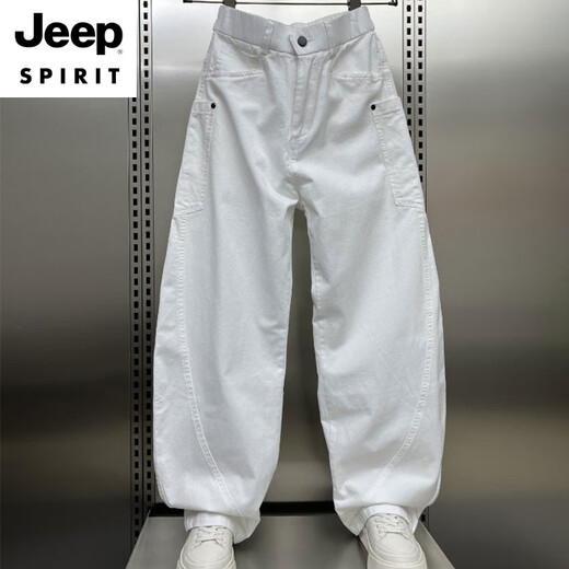 Jeep Spirit American Scimitar Hosen Herren Frühlings- und Sommer-Weitbeinhosen 2025 New High Street Loose Harlen Straight White Casual Hosen Weiß l Gewicht 125-140jin [Jin entspricht 0,5 kg]