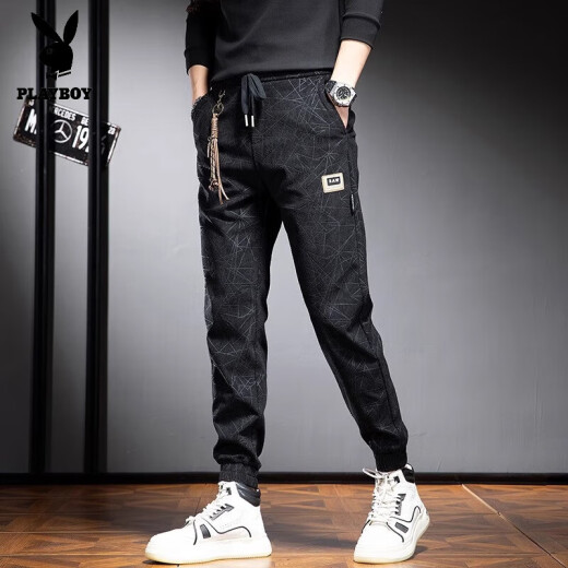 Pantalones playboy jeans casuales de moda para hombres pantalones atados a los hombres de verano seda delgada de hielo delgado nuevo pantalones de trabajo de pierna ancha regular l adecuado para 116-135jin [Jin iguala 0.5 kg] adecuado para 116-135Jin [Jin equivale a 0.5 kg]