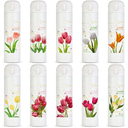 Chengliu Tulip Stick Isolierung Tasse Literarischer kreativer einfacher Wasserbecher Sentimentales Mädchen Trinkbecher mit Stroh 316 Material 500 ml Strohhalm WT3291 Tulpe