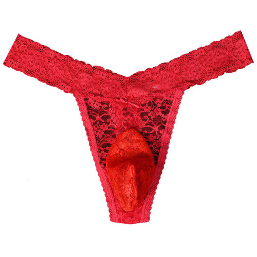 Universal sexy underwear men's lace triangle shorts sexy egg-filled thong men's big airplane masturbation props red lace-balls XL size 145-180Jin Jin equals 0.5 kg
