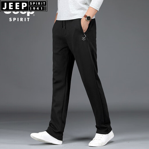 JEEP SPIRIT2025百搭运动裤男宽松直筒黑色卫裤秋冬季跑步针织休闲松紧长裤子 1098宝蓝-春秋款 常规 2XL