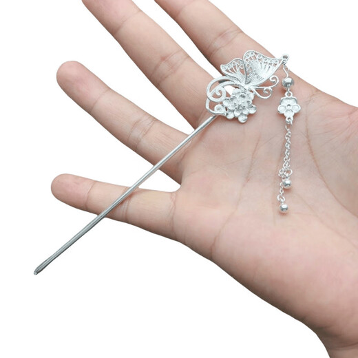 KZD Old Phoenix 999 sterling silver hairpin for women, Butterfly Silver Hairpin, handmade hairpin, hair ornaments, Chinese Valentine's Day gift for your lover, butterfly silver hairpin 9.922g