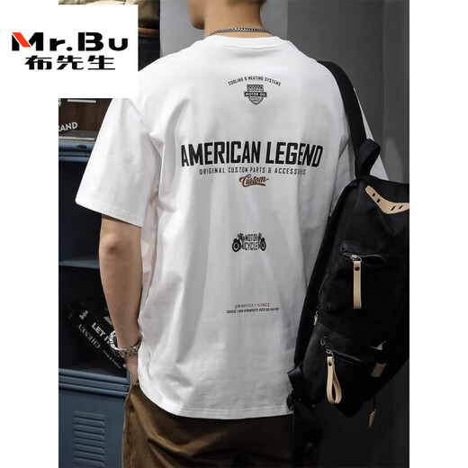 
Mr. Bu summer pure cotton short-sleeved men's 2025 trend new T-shirt men's loose large-size top men's American heavyweight men's t-shirt HST1518 white T-shirt M size weight 90-125 Jin [Jin equals 0.5 kg]
