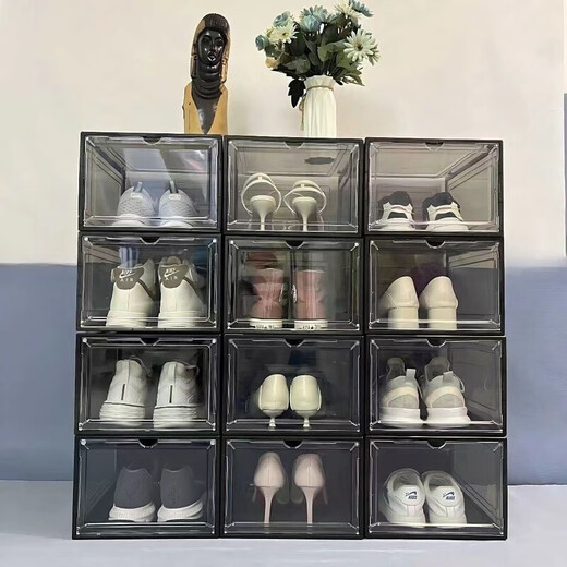 Shoe Box Acrylic 20-pack Shoe Box Magnetic Transparent Acrylic Door Vertical High-top Sneaker Plastic Storage Twenty-Pack 1*Special Grade Magnetic Vertical Style No Odor No A-Class - Black Gray Large Size 47 Size Universal Magnetic Vertical Style Open