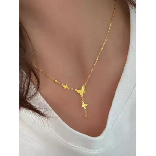 Feng Feili Fugitive Princess Clavicle Chain 2025 New Bow Tassel Necklace for Women 18K Gold Gold Bead Butterfly Tassel Necklace