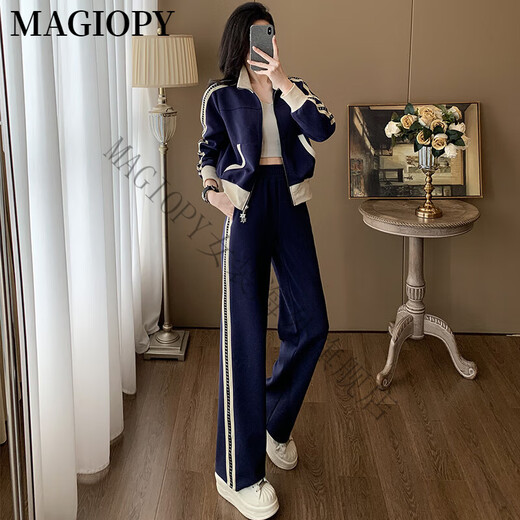 MAGIOPY国际奢侈高档品牌时尚减龄休闲运动套装女装2025春季蓝色短款外套 蓝色两件套 S(100斤以内)