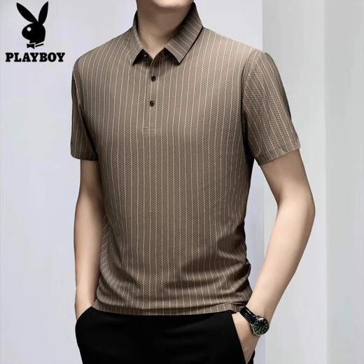 花花公子（PLAYBOY）爸爸夏装Polo衫男士2025年夏季薄款中年冰丝休闲短袖t恤男 11167浅咖色 M 【90-110斤】