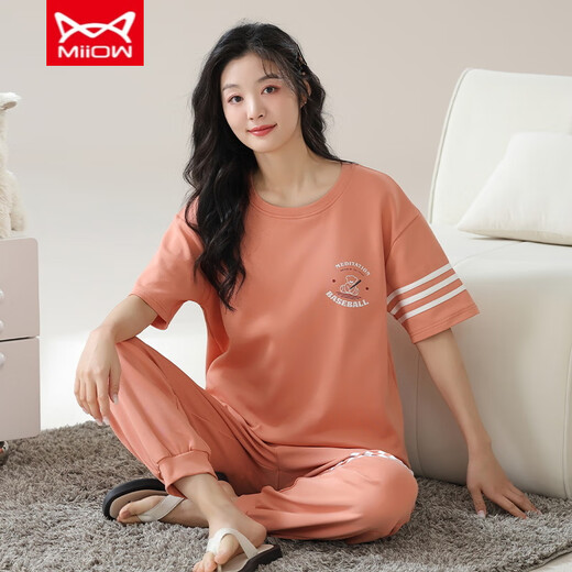 Catman Miiow Pajamas para mujeres en primavera y verano pantalones de manga corta Los estudiantes de estilo coreano puro pueden usar trajes de ropa para el hogar de algodón puro afuera en verano YZT9715 algodón corto y longitud M (80-jin [Jin equivale a 0.5 kg])