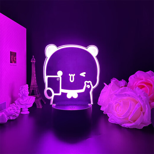 班达熊一二布布周边小夜灯表情包情侣款可爱手办氛围卡通周边玩具礼物 3894 一二布布  单人拍照款 单色暖光usb插电灯座