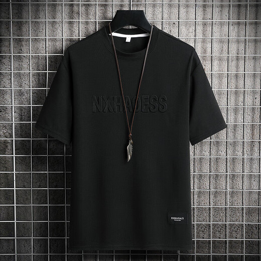 袋鼠（DAISHU）字母印花短袖T恤男夏季潮牌钢印华夫格半袖上衣服宽松冰丝体恤男t 10622-829军绿 XL 约130~150斤可穿