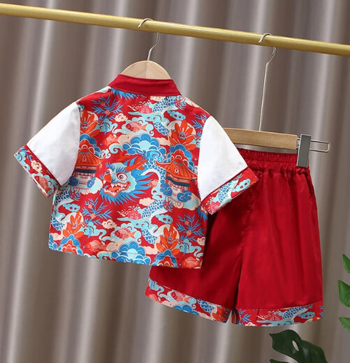 G.DUCKKIDS童装儿童唐装抓周服男童汉服夏季新中式男宝宝周岁礼服中国风套装 aiskeiq5009红色 100 (建议90cm 3-4岁左右)cm