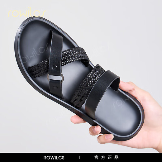 rowilcs品牌拖鞋男潮夏季2025新款男士休闲轻便一字拖防滑耐磨时尚沙滩鞋 黑色 38
