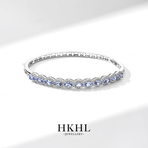 HKHL 925银天然坦桑石银手镯女款蓝宝石镯子高级感银饰生日礼物送女友 天然坦桑石手镯（开合扣设计）