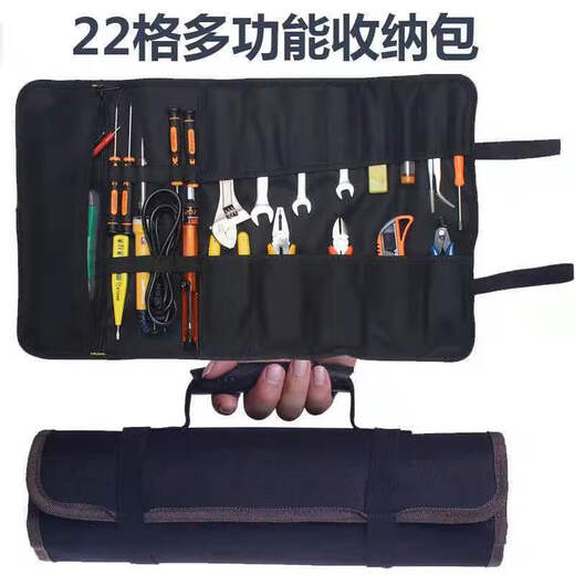 Vinoa Roll Tool Bag Pliers Screwdriver Wrench Storage Bag Multi-jack Storage Portable Outgoing Work Bag Black Thickened Reinforced Upgraded Model (Tools Not Included)