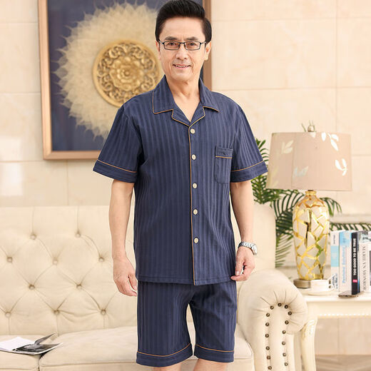 雅鹿中老年爸爸妈妈情侣纯棉睡衣男女夏季短袖七分裤夏天开衫家居服 单女N9871 M 单女[建议80-95斤]