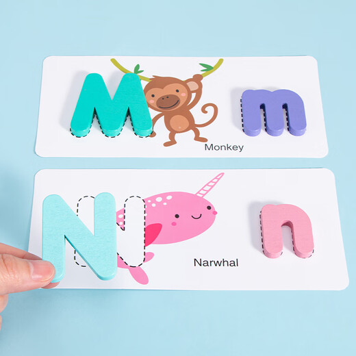 Schöne Hund und kleine Kinder früh Bildung Englisch Wort Kognitionskarte Baby Erleuchtung 26 Buchstaben Upper Case Bausteine und Partikel Spielzeugbrief Puzzle Set Set