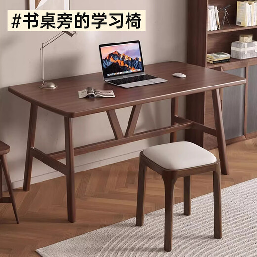 Small Craftsman Stool Solid Wood Home Dining Stool Stackable Upholstered High Stool Living Room Cosmetic Stool Walnut-Light Gray