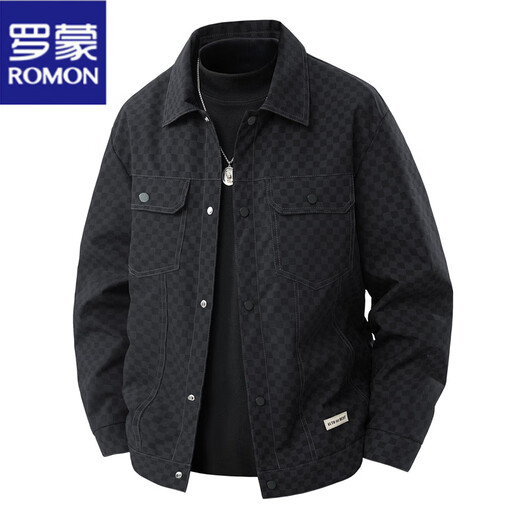 ROMON Checkerboard Men's Jacket 2025 Spring and Autumn New American Fashion Brand Loose Casual Lapel Jacket Men's Black XL