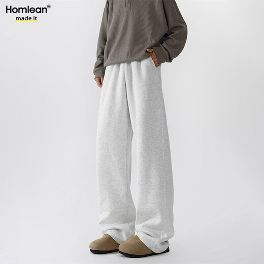 Homlean American drape casual pants for men in spring and summer straight loose scimitar long pants JC01 white flower gray L