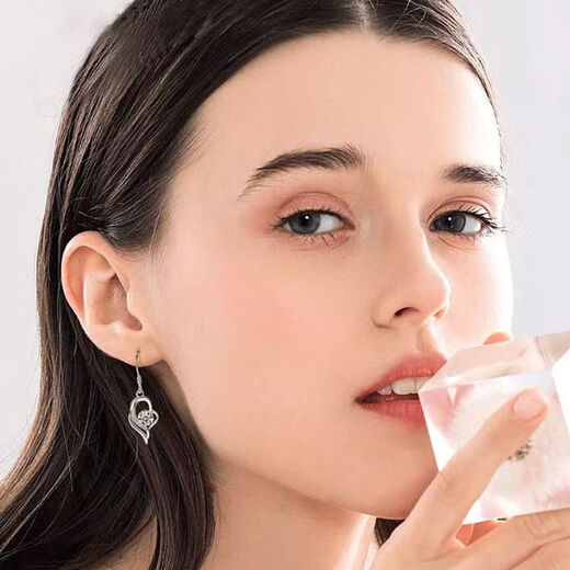 Platinum earrings pt950 long earrings niche design high-end earrings temperament simple hook platinum earrings for women 3.9g Eternal Love Earrings White Diamond