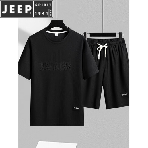 JEEP SPIRIT重磅华夫格短袖T恤男夏季宽松大码运动短裤套装工作服圆领透气潮 TZ829绿色 M