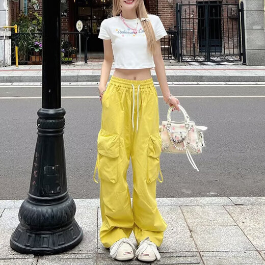 Pantalon de travail de usure de dopamine simple décontractée pour les femmes au printemps et à l'été cordon hip-hop mince-feel large pantalon de plancher