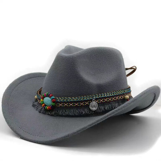 Qingyou Western Cowboy Hut Einfacher Randhut Woll Jazz Hut Britischer Stil Top-Hut Nationaler Stil Gürtel Solid Color 11 White M (56-58 cm)