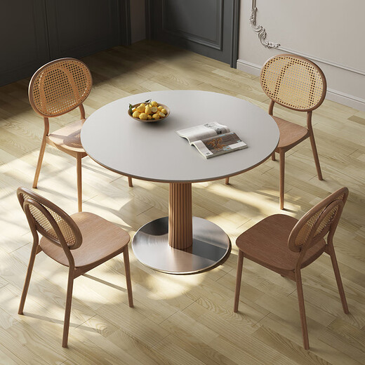 
Gaode Meiju Nordic solid wood small round table log reception table and chair combination household meal round rock slab dining table negotiation new pearl 120*75 round table (new pearl) + CY-684*4