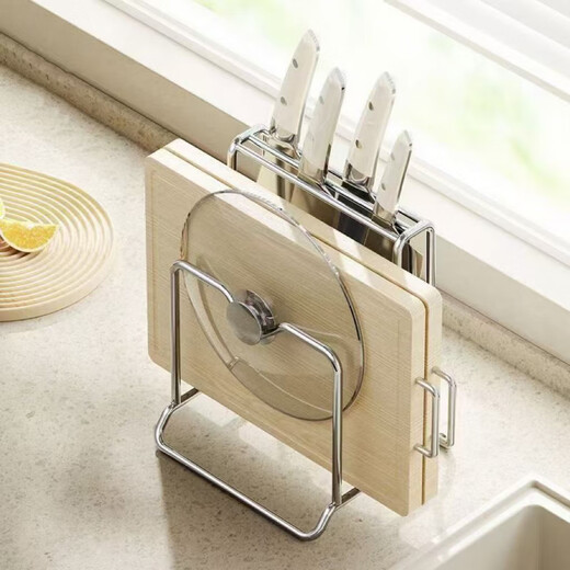 Meikejie Stainless Steel Knife Rack Kitchen Knife Rack Chopping Board Rack Household Drainage Rack Kitchen Knife Chopping Board Integrated Storage Rack Knife Rack Chopping Board Rack + Drainage Tray Can be placed within 4.5cm
