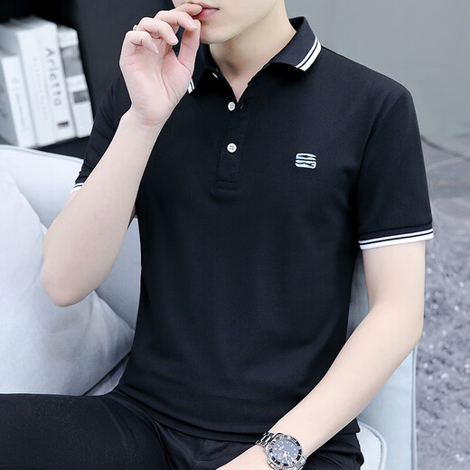 Cotton Revers Herren kurzärmeligte T-Shirt gestickt neu