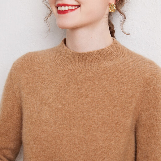 SENLIYA international light luxury high-end cashmere sweater is simple and easy to wear seamless 100 pure cashmere sweater women's half turtleneck loose Emma Orange S