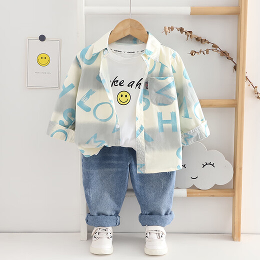 Balabala boys' shirt pure cotton children's shirt long sleeve 2025 spring and summer new style 234567 year old baby boy coat top trendy blue_letter_only sell shirt 90 cm