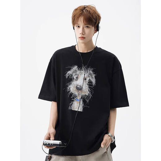 American cartoon printed couple pure cotton short-sleeved T-shirt for men in summer design and trendy brand versatile men and women T-shirt YXSJ 1480 black M (if you like looseness, it is recommended to take a larger size)