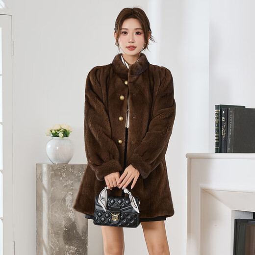 
Winter home brand imported fur mink coat for women whole mink medium-length stand collar mink fur coat for women 2024 new style brown L 120Jin [Jin equals 0.5 kg] below