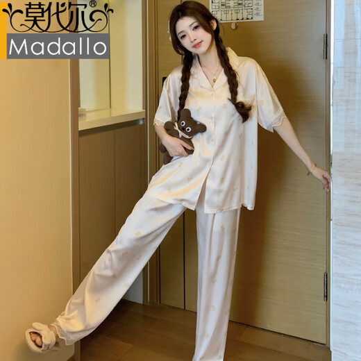 Modal Ice Silk Pyjamas für Frauen, süßer Stilbär, Sommer neue leichte Luxus-Cartoon-Kurzärärmelen, Heimkleidung, Set YFY9905# M [Vorgeschlagen 80-100Jin [Jin gleich 0,5 kg]]