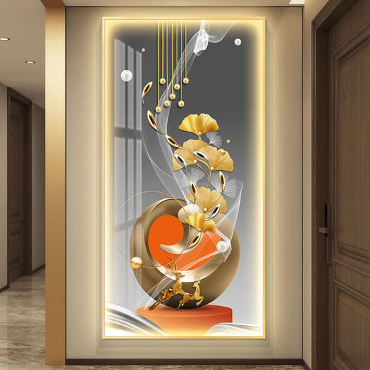 语森忆鸿运当头轻奢led带灯入户玄关装饰画走廊过道挂画简约现代感 CN-6296-鸿运当头 100*200尊贵黑色边框智能直插le