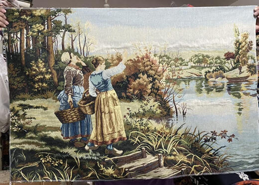 三栖虎复古油画欧洲小镇机织装饰挂画仅画布需装裱世界名画 湖边街景7372左右