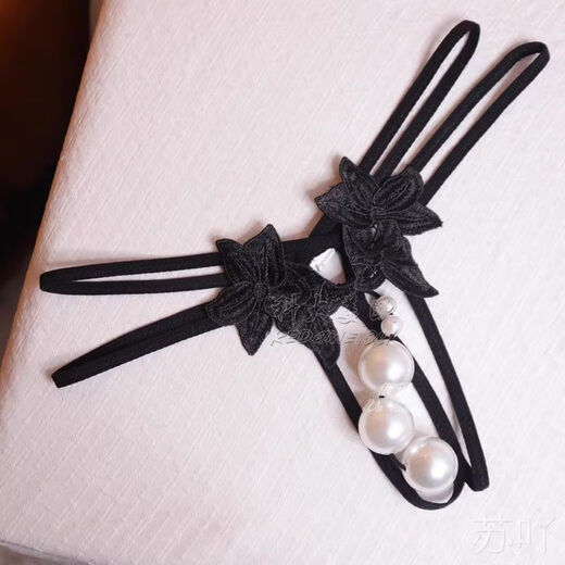 Large size pearl underwear into the body plus a lace thong tele high-quality large particles with pearls extra large pearl black XL150180Jin Jin equal to 0.5 kg confidential delivery