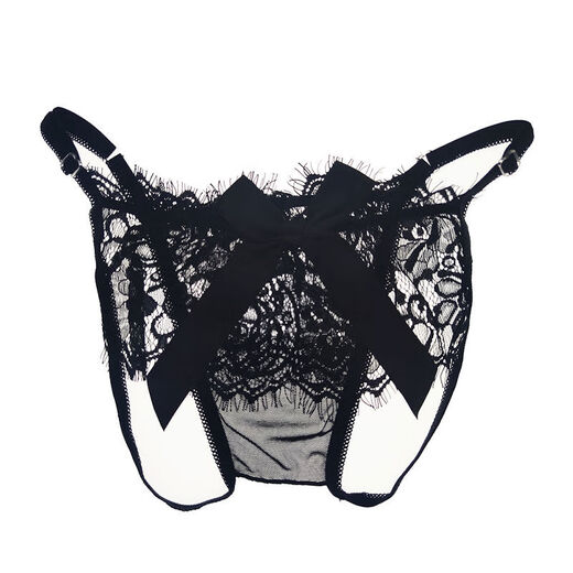 49 yuan 3 pairs of French bow hollow sexy underwear women's lace transparent quick-drying thong seamless briefs black