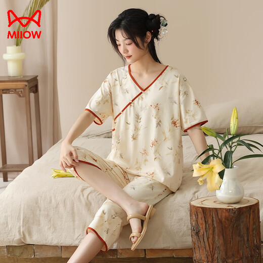 Chats hommes pyjamas femmes pyjamas d'été ancienne style floral à manches courte à manches courtes à manches courtes 2025 Nouveaux vêtements de maison lâche chinois z9902 m