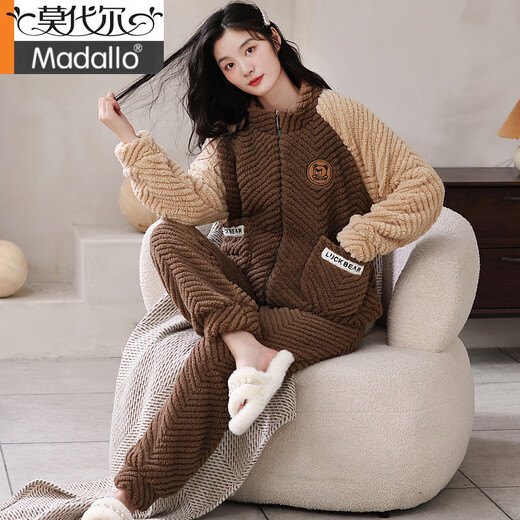 Les pyjamas de marque modale pour les femmes en automne et en velours de corail d'hiver plus en velours épaissis peuvent être portés avec des vêtements de flanelle à glissière de grande taille 9715 Jacquard Velvet M [80-100jin recommandés [Jin équivaut à 0,5 kg]]]