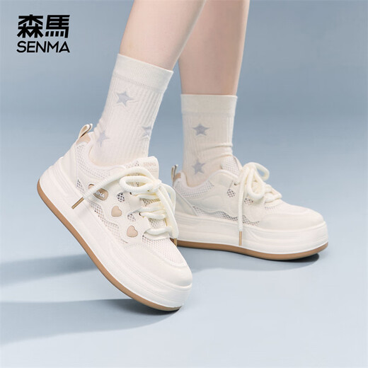 Senma bread shoes women's shoes mesh breathable outdoor sports shoes small white shoes 2025 new summer thick-soled height-enhancing casual shoes Mika color 38