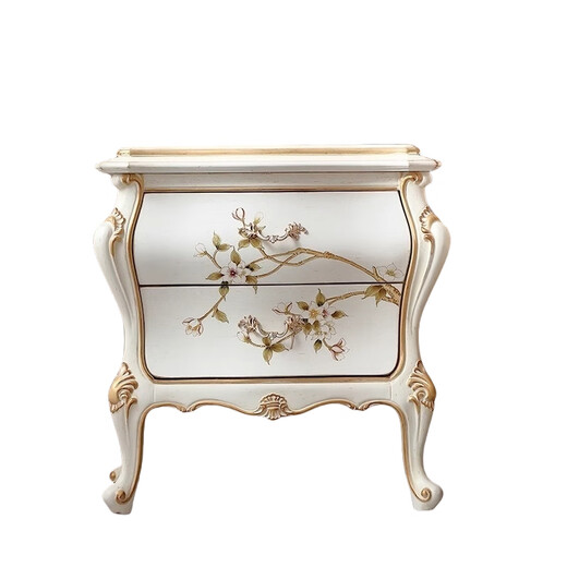 Dingbai French Palace Massive Holz Nachttisch Villa Großer Flachniveau Master-Bett Lounge Locker European Handgeschnitzte Nachttisch Off-White-Nachttisch [670*450*695 mm]