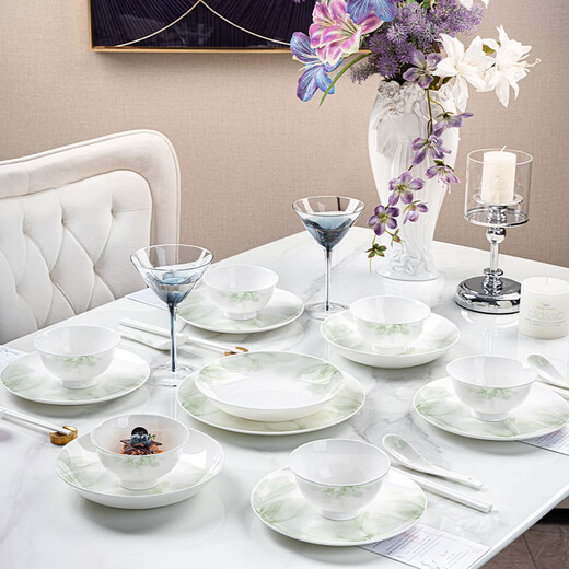 NINE CRANES high-looking Jingdezhen bowl set household bone china simple bowl and plate underglaze color combination bowl household tableware complete set